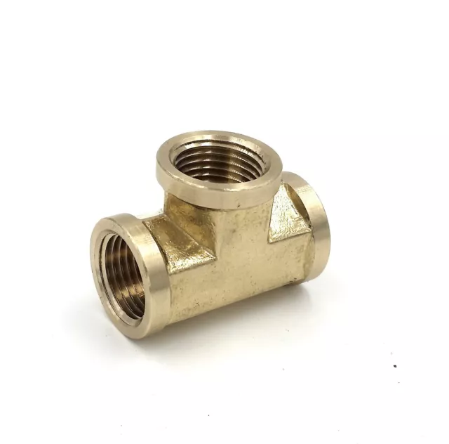 1/2"  NPT Female Pipe T Tee - 3 Way Brass Fitting Connect Air, Water, Oil, & Gas