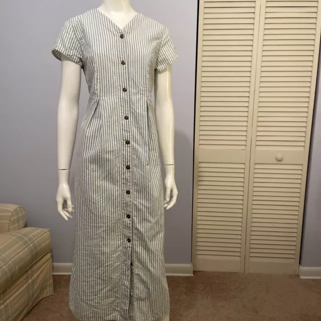 Vintage LIZ CLAIBORNE PETITES Blue And White Striped Dress Button Down Sz S