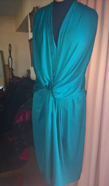 Authentic Lanvin  DRAPED EVENING COCKTAIL Emerald Green PARTY DRESS gown  SZ 40