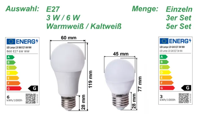 LED Lampe 12V E27 3W 6W Warmweiß Kaltweiß G Birne Leuchte Sparlampe