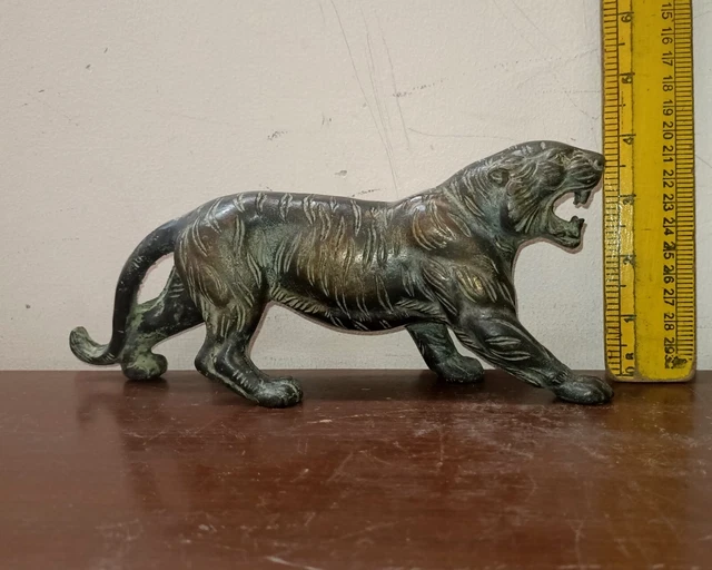 BRASS ANGRY JAGUAR Statue Bengal Tiger Beast Sculpture Tableware