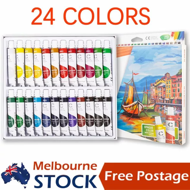 Deli 24 Colors Gouache Color Set 12ml Tube Paint Set Craft Art Painting Supplies