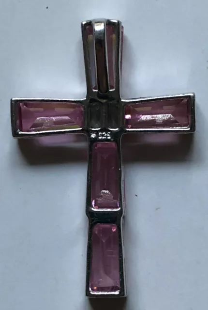 Kreuz 925er Silber - wunderschön gearbeitet mit Rosenquarz - Größe 4 cm 3