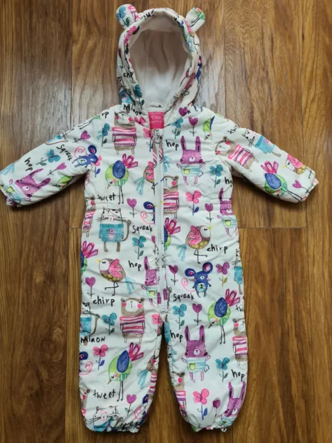 🌸 Next Snowsuit Girls 18-24 Months Pramsuit Fleece Animal Print All In One Warm