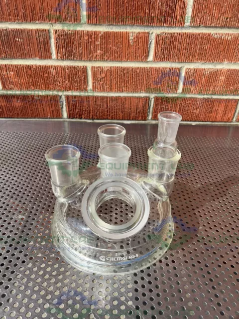 Chemglass CG-1946-50 Reaction Vessel 5 Neck Lid 200MM, 45/50 Joints w/ Adapter