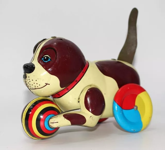 älterer Blechhund, Hund aus Blech, Made in China, Mechanische Funktion  #A649