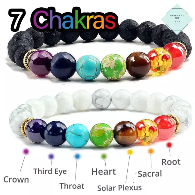 Chakra Bracelet 7 Stone Crystal Gem Natural Bead Anxiety Tree Life Yoga Elastic