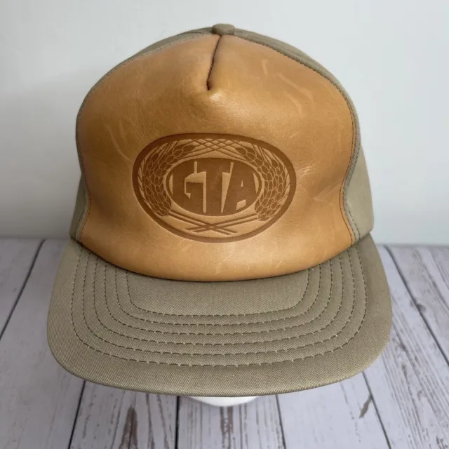 Vintage GTA Feeds Leather Snapback Trucker Hat Cap Made in USA Farming Farm