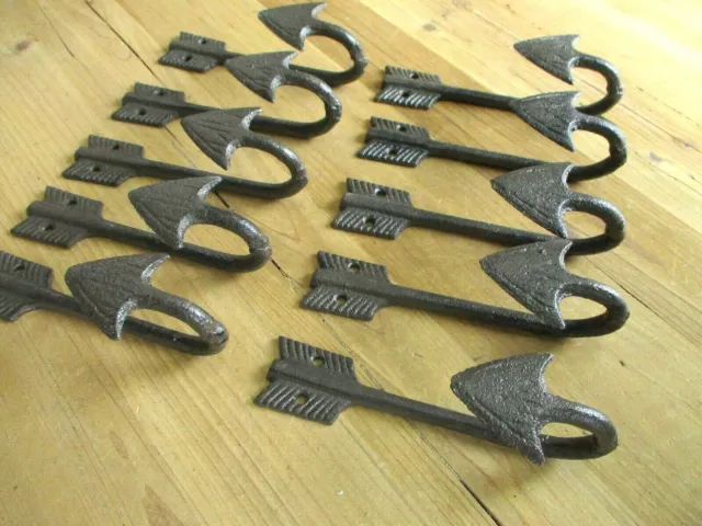 10 Cast Iron Arrow Hooks Feather Wall Mount Rustic Coat Hall Tree Hat Hardware