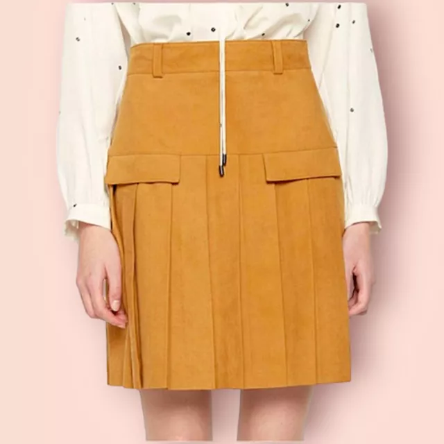 KITX suede leather pleated high waisted mini skirt - Size AU8 Tan Cognac Zip