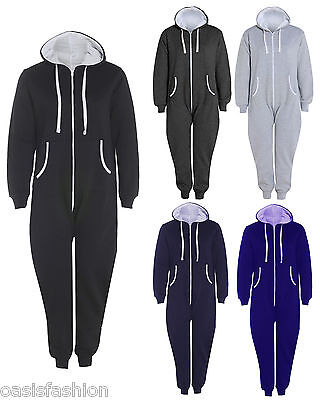 UNISEX MENS PLAIN AZTEC PRINT 1ONESIE ZIP  ALL IN ONE HOODED JUMPSUIT SIZE S 5XL 
