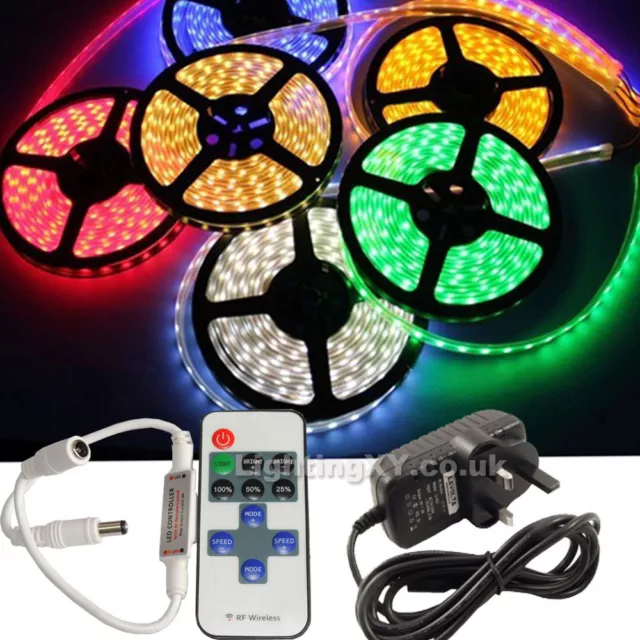 FULL KIT Quality 5M 300 SMD LED Strip Light +Power Supply +REMOTE Flasher Dimmer