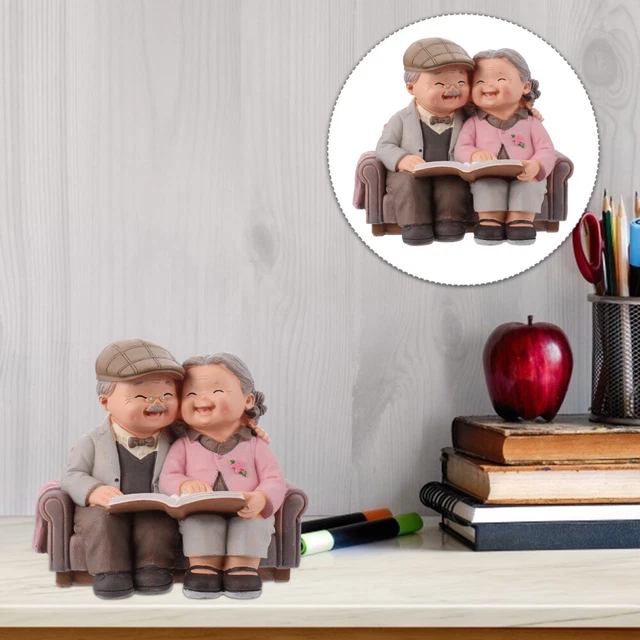 Ornements De Mémoire D'amour Résine Aîné Statue Couple Personnes Âgées