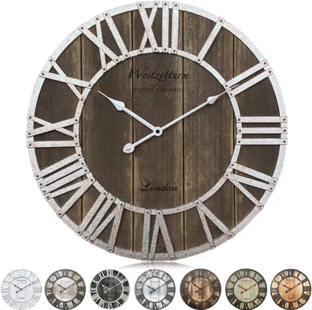 extra Large Wall Clock Wooden Frame 3D Roman Numeral Metal Decorative 60CM