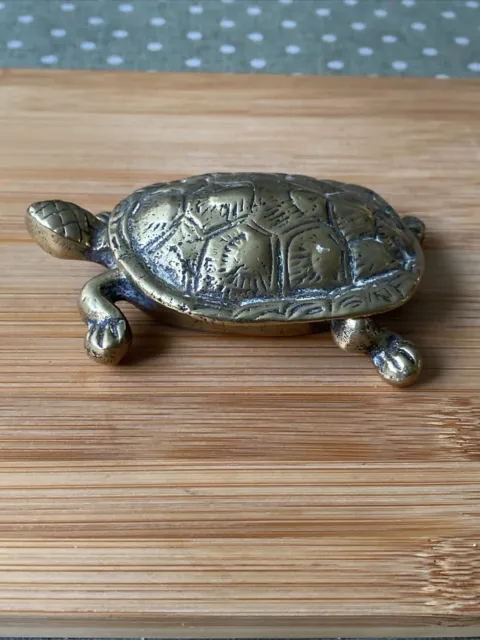 Antique Vintage Brass Turtle Trinket Box Tortoise Pin Dish Tray  Hinged Lid