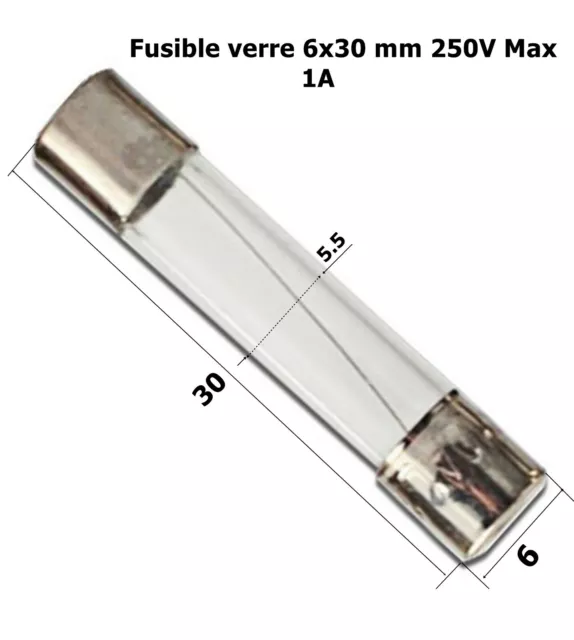 fusible verre rapide universel cylindrique 6x30 mm 250V Max. calibre 1A  .D4