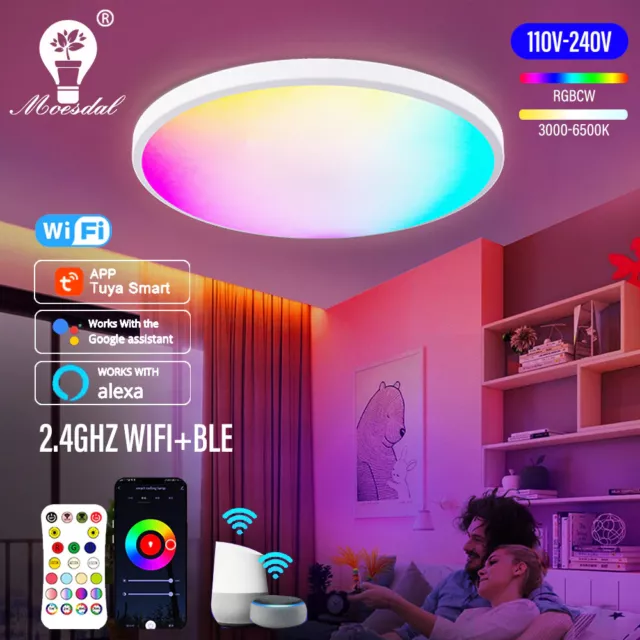 Luz LED Redonda para Techo, Inteligente con WIFI, Regulable RGBCW Luz Ambiental