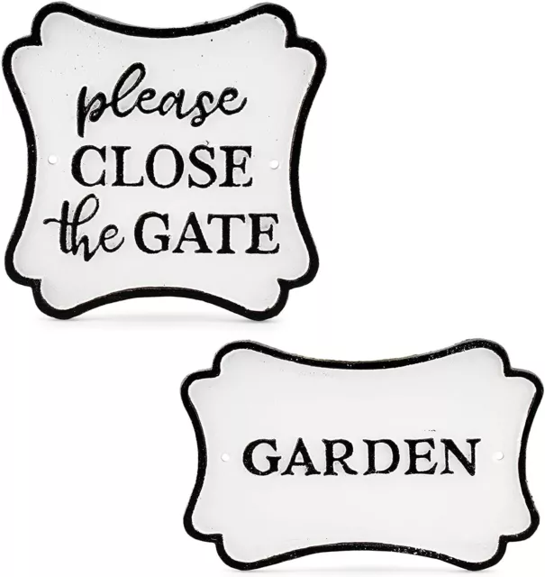 Cast Iron Garden & Please Close the Gate Signs (Set of 2), Black & White