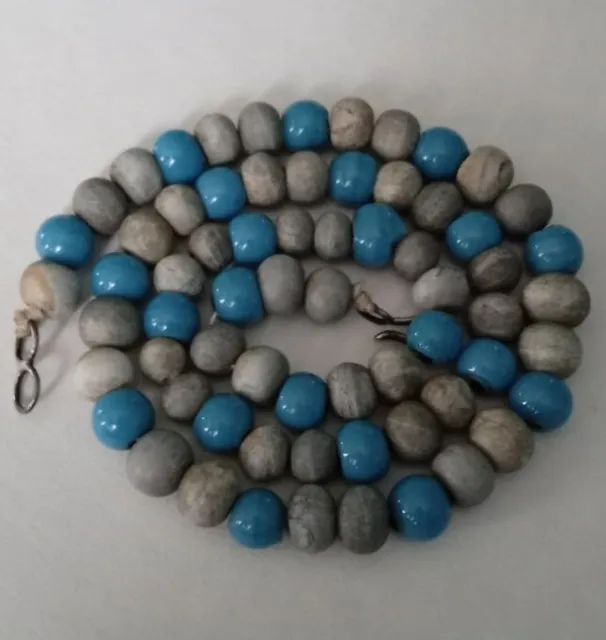 OLD Native American CHIEF Trade Beads? Stone & Glass Sterling Hook Necklace