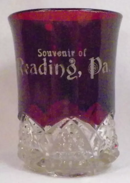 Button Arches Tumbler Ruby Stain Souvenir Reading PA Duncan Miller #39 EAPG 1898