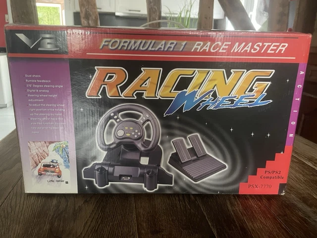 Volant + Pédalier Racing Wheel Pour PlayStation One - Rouge Et Noir - En Boîte