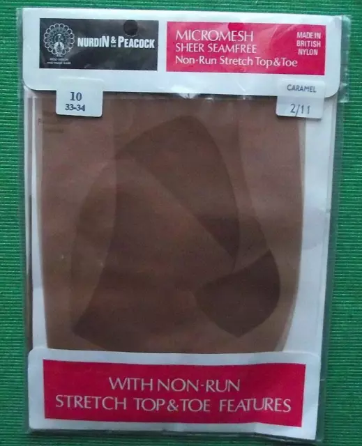 Nurdin & Peacock Sheer Reinforced Heel Toe RHT VINTAGE Stockings Size 10 Caramel