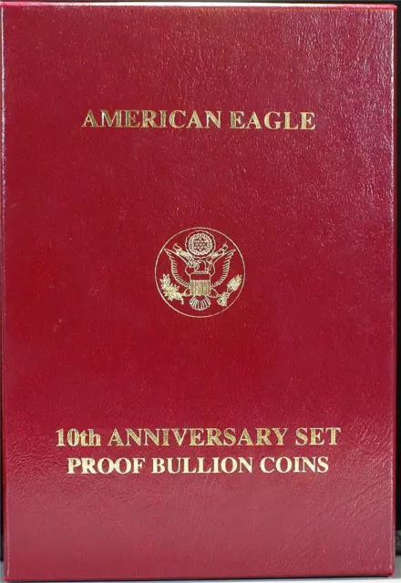1995-W FIVE COIN Proof Gold & Silver Eagle 10th Anniversary Set In *OGP ...