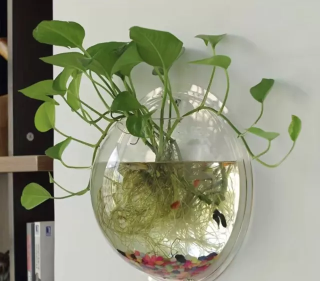 Clear Fish Tank Bowl Wall Mounted Fish Aquarium Hanging Flower Vase Home Decor