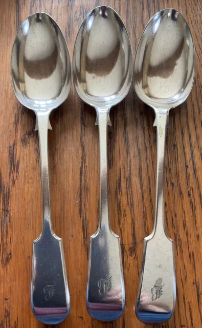 3 Antique Elkington & Co Silver Plated Fiddle Pattern Table Serving Spoons 9”