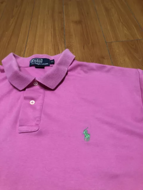 POLO RALPH LAUREN Mens Collared Shirt Pink Green Pony Collar Short ...