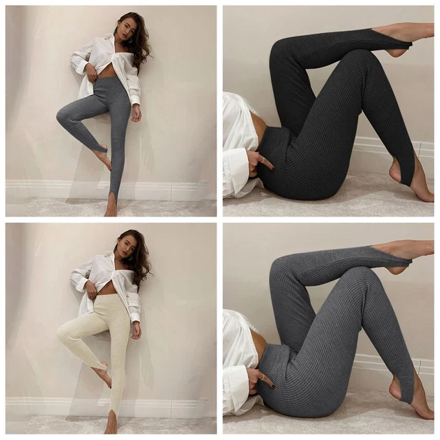 Pantaloni invernali magri autunno a costine lavorati a maglia vita alta leggings cotone per donna