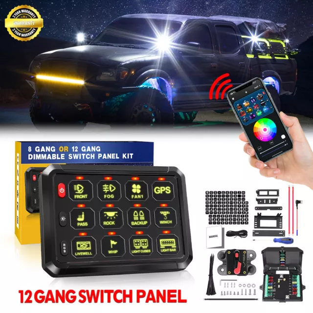 12 Gang RGB Switch Panel LED Light Bar bluetooth APP & Remote Control 12V 24V