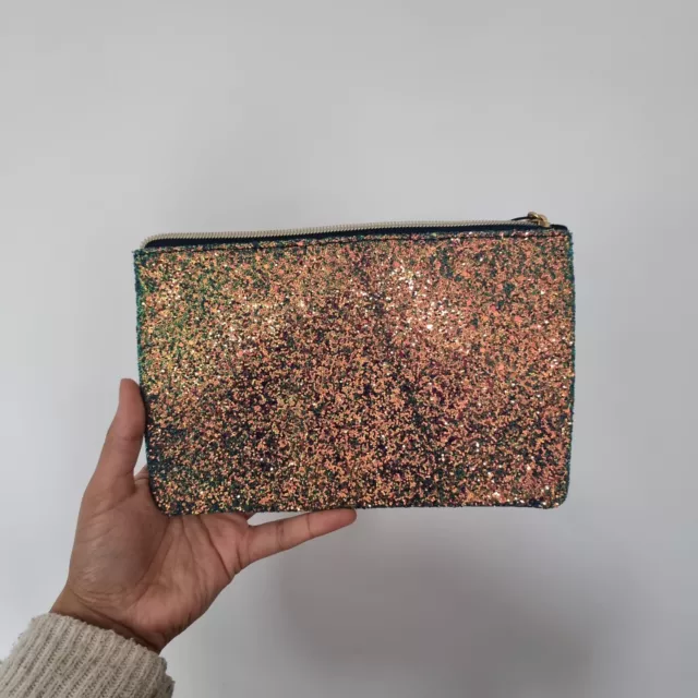 Sequin Glitter Velvet Green Clutch Zip Pouch Bag