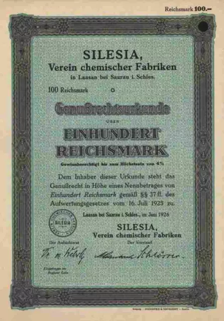 Silesia Verein Chemie 1926 GN Idahütte Marienhütte Laasan Lazany Breslau Rütgers