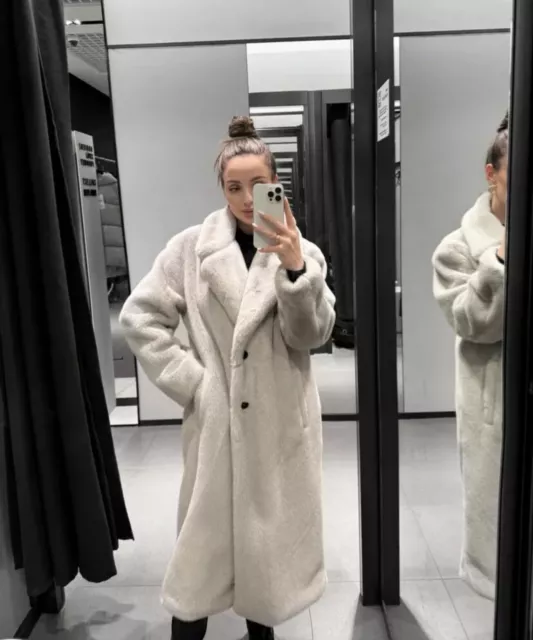 ZARA LONG FAUX Fur Coat Cream Grey Off White size S 6318 255 New 110.00 PicClick UK