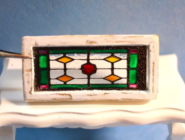 Original OOAK Mini Dollhouse Antique Style Shabby Stained Glass Window N Woolmer