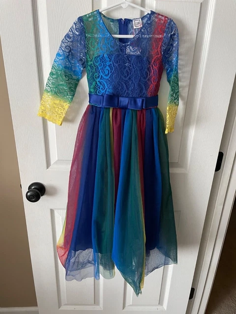 Ibtom Castle rainbow Lace Top Tulle Bottom Girls Flower Girl Pageant Party Dress