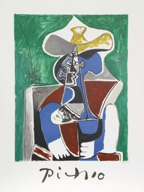 Pablo Picasso, Buste Chapeau Au Jaune Et Gris, Litografia