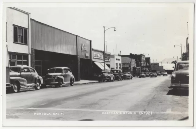 1950's Portola, California REAL PHOTO Main Street Plumas County Postcard