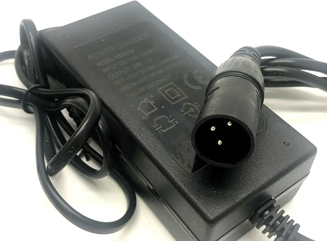 Batería para silla de ruedas de scooter de movilidad 24 V 2A fuente de alimentación XLR/Cargador del Reino Unido