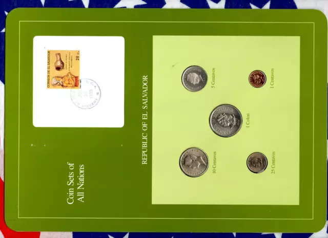 Coin Sets of All Nations El Salvador w/crd 1985-1986 UNC 10 centavo 1 Colon 1985