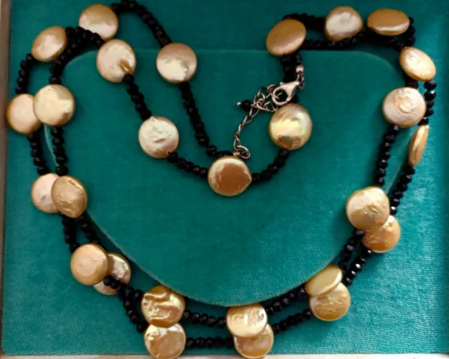 Long Necklace TGGC 925 Black Spinel Cultured Keshi Pearls