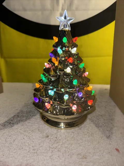 Avon Iconic 2020 Vintage Light Up Gold Ceramic Christmas Tree- New in Box