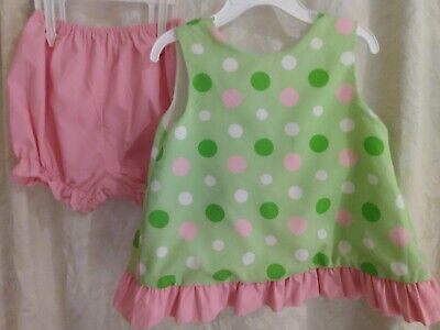 Girls 4T Swing Back Top Boutique Outfit Remember Nguyen Green & Pink Polka Dots