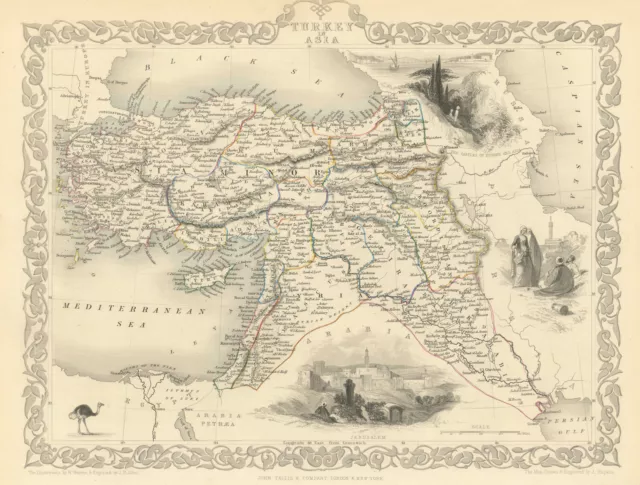 TURKEY IN ASIA. Cyprus Levant Iraq Kurdistan. Ottoman. TALLIS & RAPKIN 1851 map