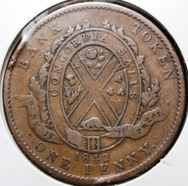 PC-2B One penny token 1842 Province of Canada Bank of Montreal