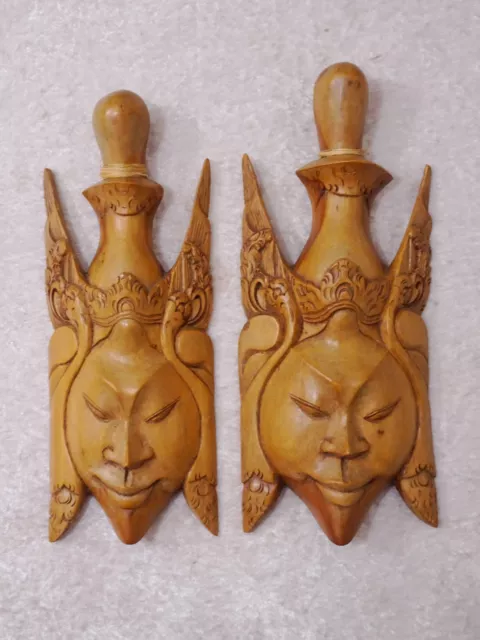 reqIun - 2 x Holz Wandmaske Bali ? Indonesien ? - Handgefertigt - Schnitzerei