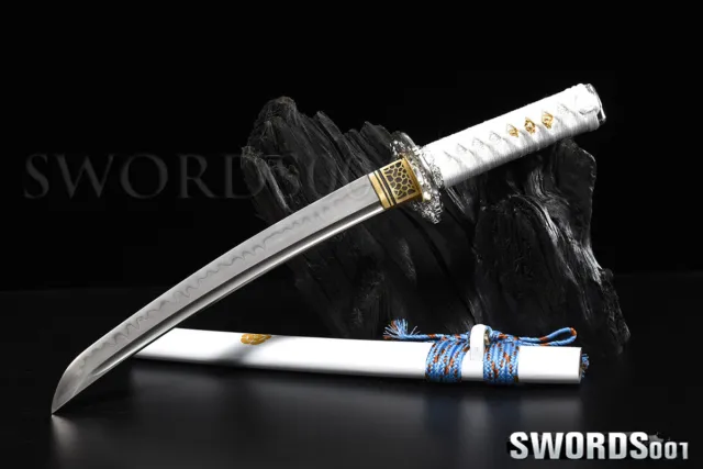 self defense Japanese Samurai Sword Tanto clay tempered T10 Steel white dagger 3