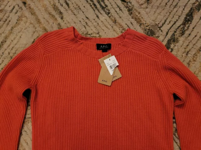 NWT A.P.C. Women Orange Cashmere Wool Ribbed Crewneck Sweater Dress Large 3