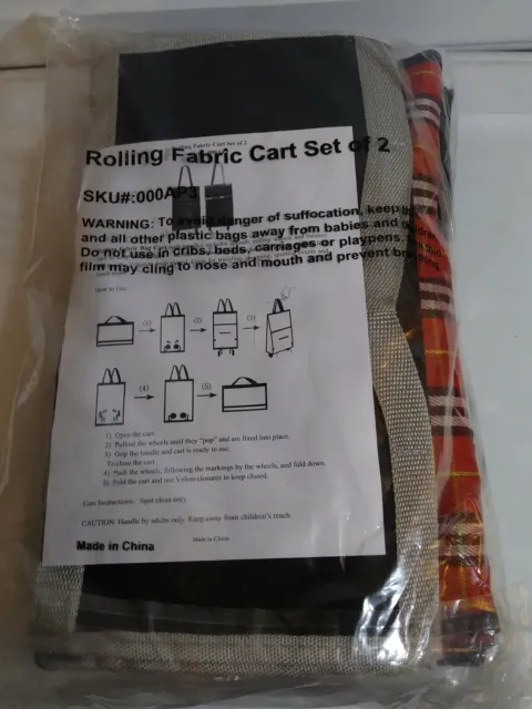 Honey-Can-Do Fabric Rolling Bag Cart with Handles, Set of 2 - NEW